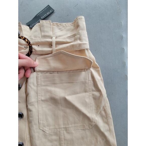 NWT‎ Banana Republic Paperbag Utility Tortoise Belted Cotton Linen Blend Skirt 8 - Picture 4 of 6